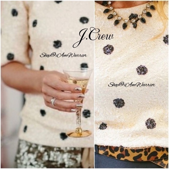 J.Crew ivory & black sequin polka-dot short sleeve top *shop@iamwarrior - Picture 3 of 16